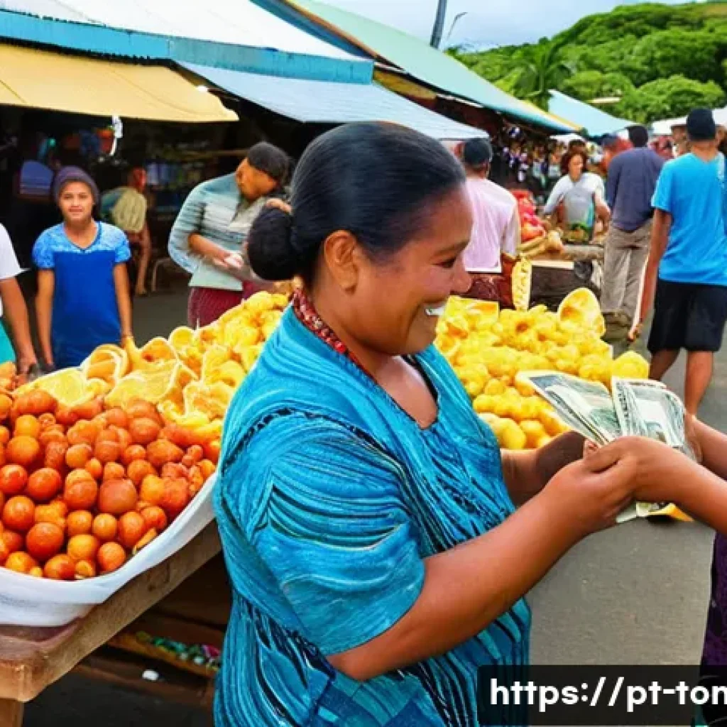 통가 환전 팁 - **Prompt 1: The Heart of Tonga's Economy - Local Market Transactions**
"A vibrant, bustling scen...