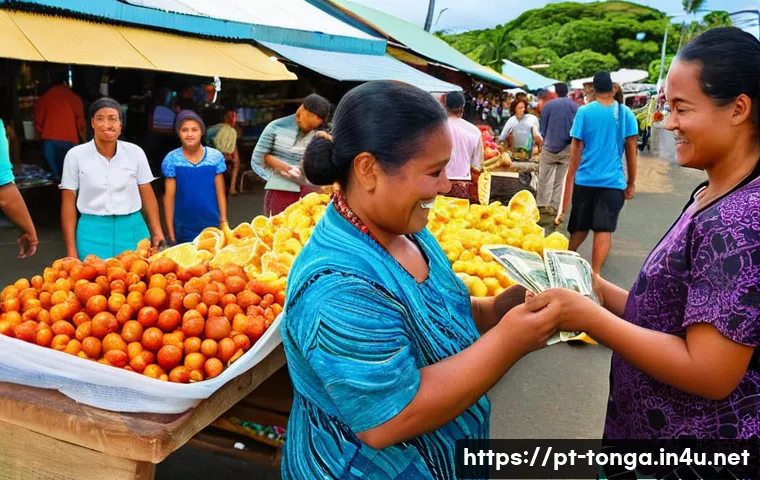통가 환전 팁 - **Prompt 1: The Heart of Tonga's Economy - Local Market Transactions**
    "A vibrant, bustling scen...
