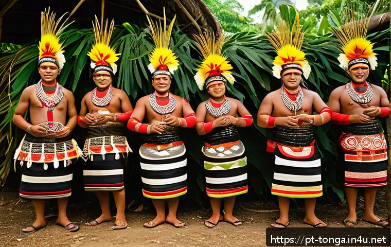 통가 부족 간의 관계 - A vibrant traditional ceremony of the Tonga tribe in a lush village setting, featuring members weari...