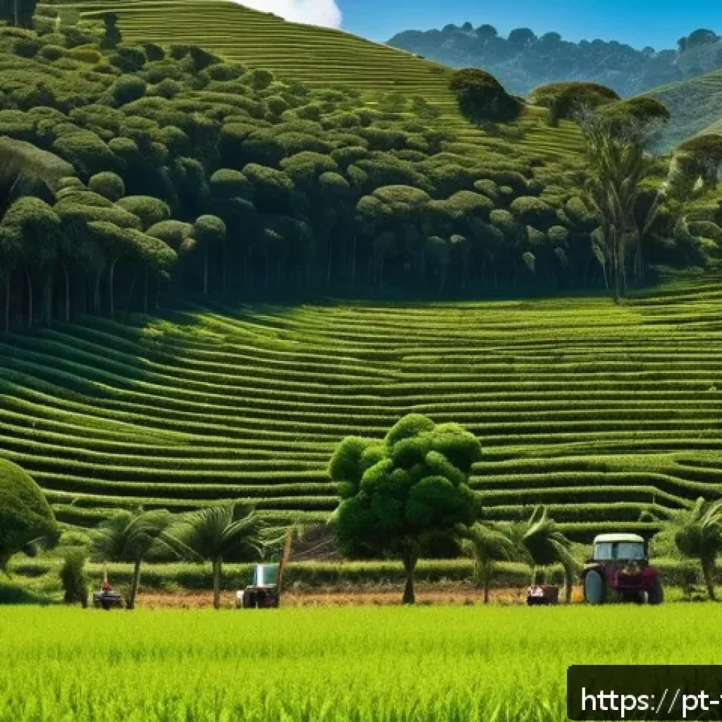 통가에서 축산업과 가축 관리 - A vibrant agroforestry farm in Tonga during a sunny day, showcasing rows of diverse crops interspers...