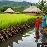 통가 식수 공급 시스템 - A vibrant village scene in Tonga showing local community members, including women and children weari...