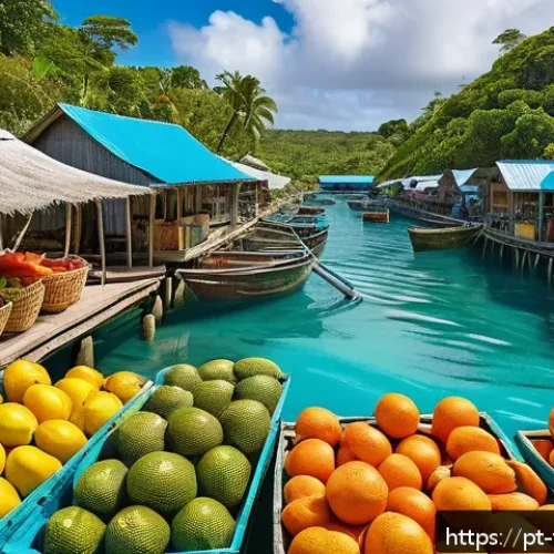 통가 비즈니스 및 투자 기회 - A vibrant coastal village scene in Tonga showcasing sustainable tourism: eco-friendly lodges made fr...