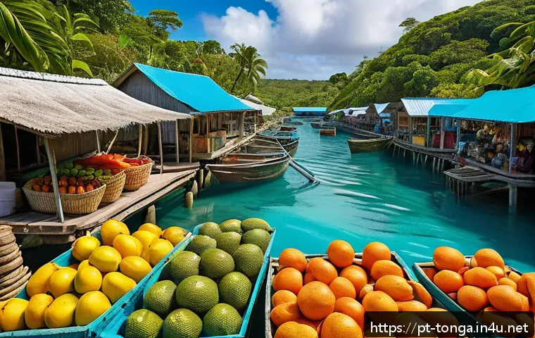 통가 비즈니스 및 투자 기회 - A vibrant coastal village scene in Tonga showcasing sustainable tourism: eco-friendly lodges made fr...
